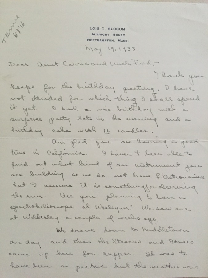 1933 Letter from Lois to her Uncle Fred