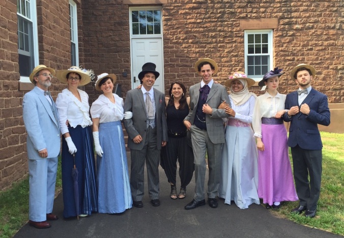 Cybele Moon of the Theater Department poses with guests from the past who made an appearance at the June 16th centennial.